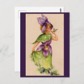 lila bloemmeisje briefkaart (Voorkant / Achterkant)