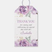 Lila Bloemrijke Paarse Quinceanera Dank u voor uw  Cadeaulabel (Voorkant)