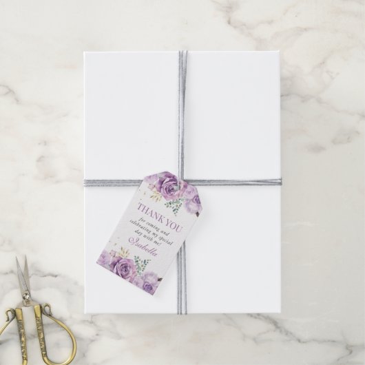 Lila Bloemrijke Paarse Quinceanera Dank u voor uw Cadeaulabel (Met Touw)