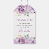 Lila Bloemrijke Paarse Quinceanera Dank u voor uw  Cadeaulabel (Achterkant)