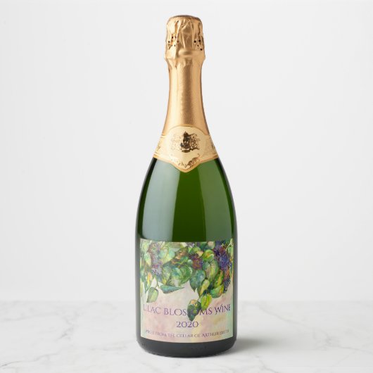 lila bloesems sparkling wijnetiket (Voorkant)