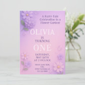 Lila Bloom Bubble 1st Birthday Magic Kaart (Staand voorkant)