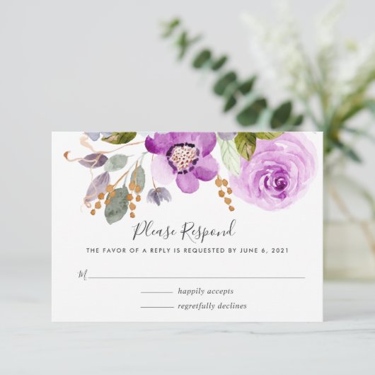 Lila Blooms RSVP-kaart RSVP Kaartje (Staand voorkant)
