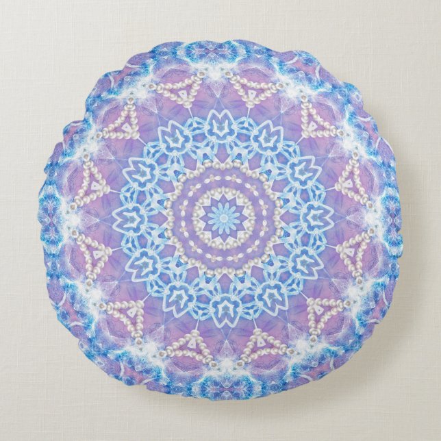 Lila Blue Bohemian Dreamweaver Round Cushion Cushi Rond Kussen (Voorkant)