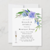 Lila Blue Hyacinth Peony Brunch & Bubble Invites Kaart (Voorkant)