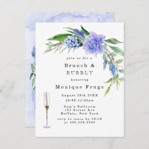 Lila Blue Hyacinth Peony Brunch & Bubble Invites Kaart
