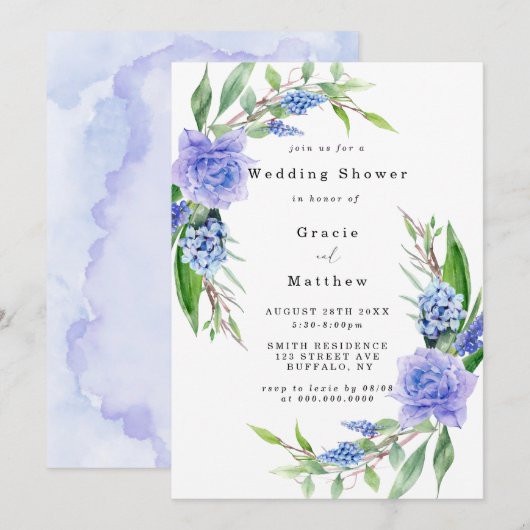 Lila Blue Hyacinth Tulip Wedding Shower nodigt uit (Voorkant / Achterkant)