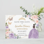 Lila Blush Floral Gold Quinceanera Sweet Sixteen Save The Date (Staand voorkant)