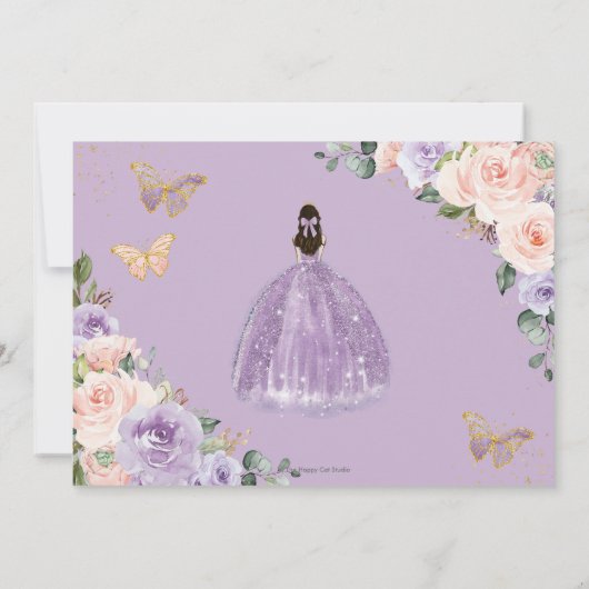 Lila Blush Floral Gold Quinceanera Sweet Sixteen Save The Date (Achterkant)