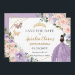 Lila Blush Floral Gold Quinceanera Sweet Sixteen Save The Date<br><div class="desc">c) De Happy Cat Studio</div>