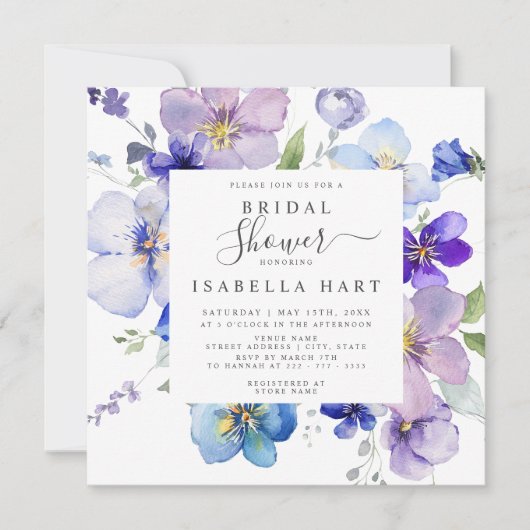 Lila Blush Mauve Pansy Viola Floral Vrijgezellenfe Kaart (Voorkant)