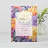 Lila, Blush Pink en  Yellow Wedding Invit Kaart (Staand voorkant)