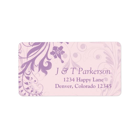 Lila Blush Roze Bloemen Bruiloft Adres Label (Voorkant)