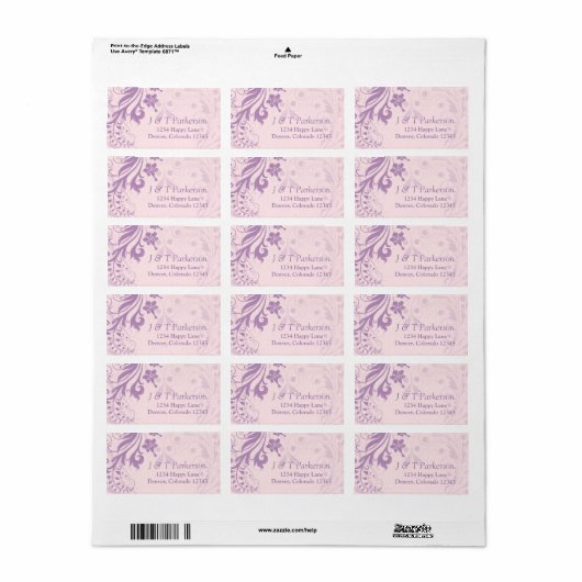 Lila Blush Roze Bloemen Bruiloft Adres Label (Full Sheet)