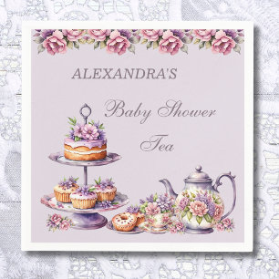 Lila Blush Roze Bloemen Tea Party Baby shower Servet