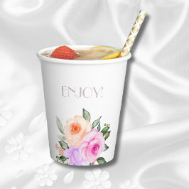 Lila Blush Roze Bright Floral Rozen Vrijgezellenfe Papieren Bekers