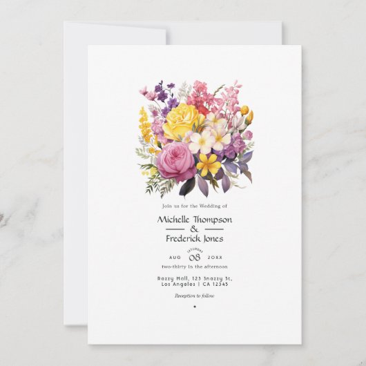 Lila, Blush Roze en Geel Bruiloft Kaart (Voorkant)
