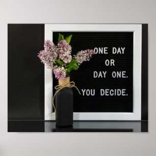 lila boeket met inspirerend prijsopgave poster