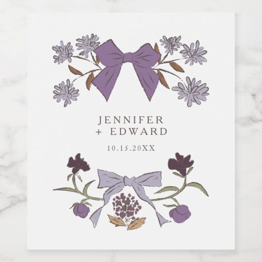 Lila Bogen & Bloesems Wedding Wijn Etiket (Enkel label)