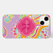 Lila Bohemian Paisley Custom Monogram Case-Mate iPhone Case (Achterkant (horizontaal))