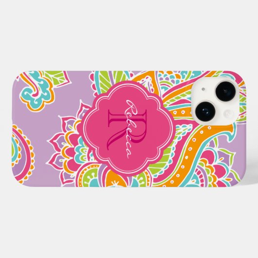 Lila Bohemian Paisley Custom Monogram Case-Mate iPhone Case (Achterkant (horizontaal))