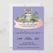 Lila Boho Animal Raccoon Tropisch Baby shower Kaart (Voorkant)