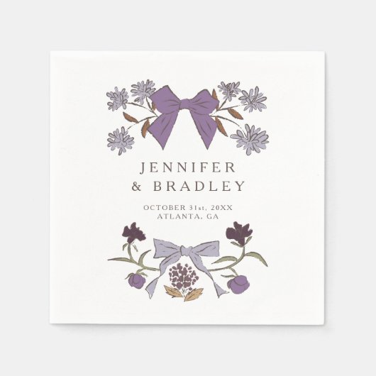 Lila Boho linten en bloemen bruiloft Servet (Voorkant)