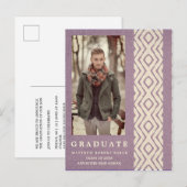 Lila Boho Tribal Textuur Foto Afstuderen Aankondigingskaart (Voorkant / Achterkant)