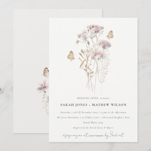 Lila Boho Wildflower Varen Bladgroen Morgen Na Kaart (Voorkant / Achterkant)