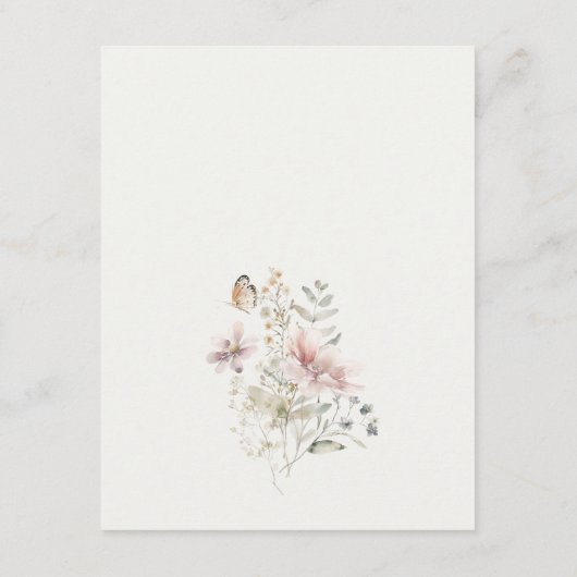 Lila Boho Wildflower Varen Bladgroen Trouwdetail Informatiekaartje (Achterkant)