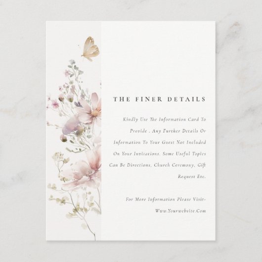 Lila Boho Wildflower Varen Bladgroen Trouwdetail Informatiekaartje (Voorkant)