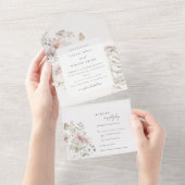 Lila Boho Wildflower Varen Botanische bruiloft All In One Uitnodiging (Afscheurbaar)