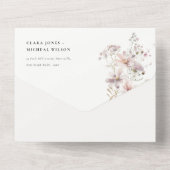 Lila Boho Wildflower Varen Botanische bruiloft All In One Uitnodiging (Achterkant)