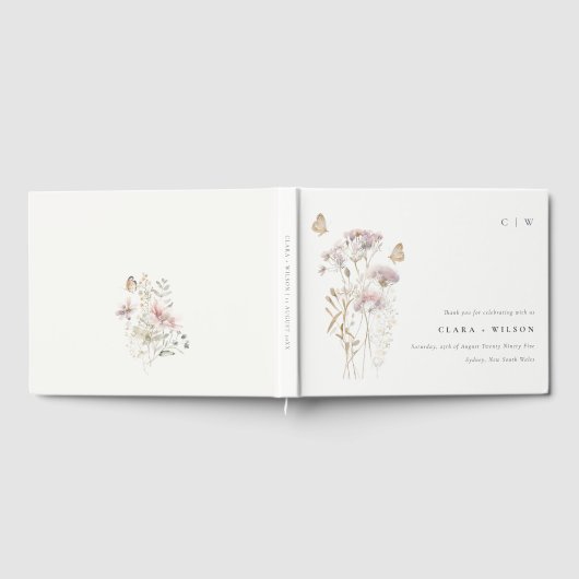 Lila Boho Wildflower Varen Botanische bruiloft Gastenboek (Volledig)