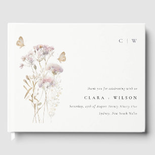 Lila Boho Wildflower Varen Botanische bruiloft Gastenboek