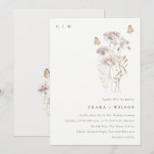 Lila Boho Wildflower Varen Botanische bruiloft Kaart (Voorkant / Achterkant)