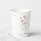 Lila Boho Wildflower Varen Botanische bruiloft Papieren Bekers (Achterkant)