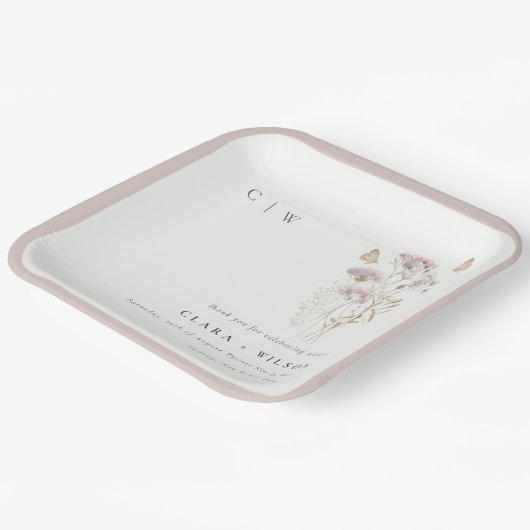 Lila Boho Wildflower Varen Botanische bruiloft Papieren Bordje (Gebogen)