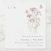 Lila Boho Wildflower Varen Botanische bruiloft Wijn Etiket (Enkel label)