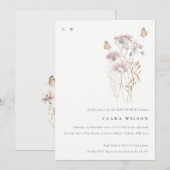 Lila Boho Wildflower Varen Foliage Baby shower Kaart (Voorkant / Achterkant)