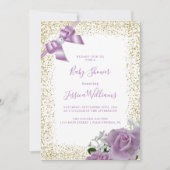 Lila boog & Rozen, gouden glitter Baby shower part Kaart (Voorkant)