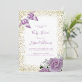 Lila boog & Rozen, gouden glitter Baby shower part Kaart (Staand voorkant)