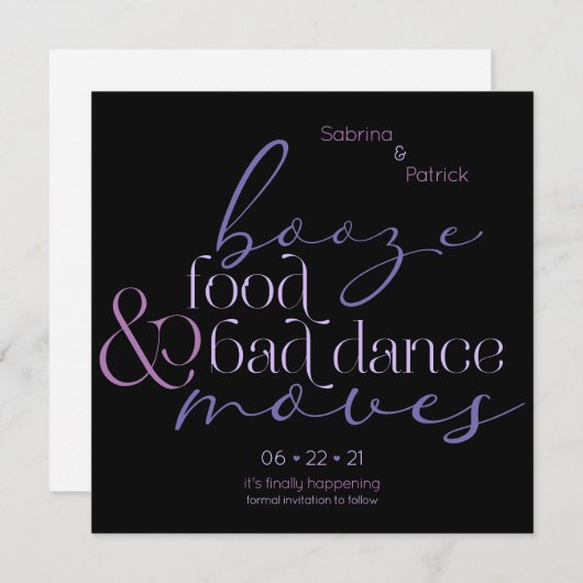 Lila Booze Food Bad Dance Moves Save the Date Kaart (Voorkant / Achterkant)