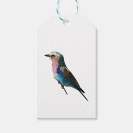 Lila borsten Roller Bird. Ontwerpelement. Cadeaulabel