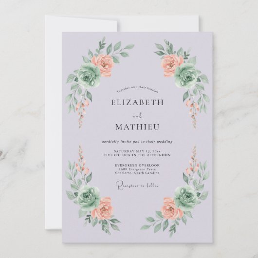 Lila botanische bohemien bruiloft kaart (Voorkant)
