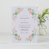 Lila botanische bohemien bruiloft kaart (Staand voorkant)