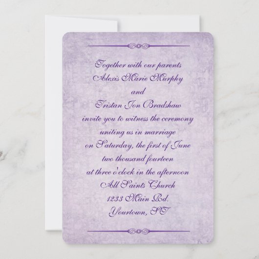 Lila Bouquet Wedding Kaart (Achterkant)