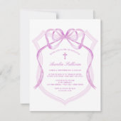 Lila Bow Crest doopuitnodiging Kaart (Voorkant)