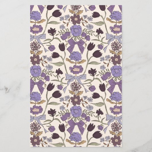 Lila Bows Flower Wedding Dinner Menu (Achterkant)