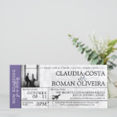 Lila Brazilië Bruiloft Boarding Pass Uitnodiging (Staand voorkant)